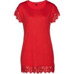 Shirt z koronką bonprix czerwony sygnałowy. Czerwone koszulki damskie bonprix, w koronkowe wzory, z wiskozy, bez kołnierzyka, bez rękawów. Za 59,99 zł.