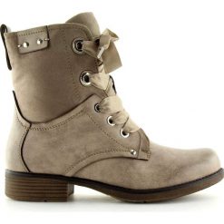 Brązowe Botki workery beżowe 17103-13 Khaki. Pomarańczowe botki damskie ButyModne, na co dzień, ze skóry, klasyczne, bez obcasa, na sznurówki. W wyprzedaży za 109,00 zł.