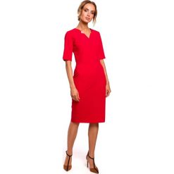 Czerwona Dopasowana Sukienka Dzienno-Wizytowa. Czerwone sukienki damskie Molly.pl, na imprezę, s, bez wzorów, eleganckie, bez kołnierzyka, bez rękawów, ołówkowe. Za 138,90 zł.