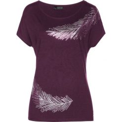 Shirt z kamieniami Swarovskiego® bonprix czarny bez. Fioletowe koszulki damskie marki bonprix, z nadrukiem, bez kołnierzyka, bez rękawów. Za 54,99 zł.