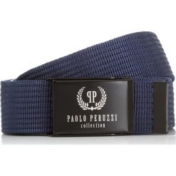 GRANATOWY PASEK PARCIANY PAOLO PERUZZI. Niebieskie paski męskie marki Paolo Peruzzi, w paski. Za 29,90 zł.