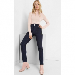Jegginsy z wysokim stanem. Niebieskie legginsy marki Orsay, s, z bawełny. Za 99,99 zł.