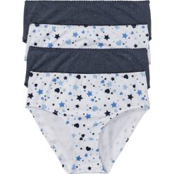 Figi "maxi" (4 pary) bonprix biało-niebieski z nadrukiem + niebieski melanż. Białe majtki damskie bonprix, z nadrukiem. Za 39,96 zł.