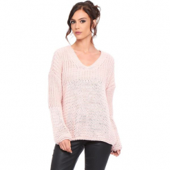 Sweter "Igal" w kolorze jasnoróżowym. Czerwone swetry klasyczne damskie marki Cosy Winter, s, ze splotem, z asymetrycznym kołnierzem. W wyprzedaży za 159,95 zł.