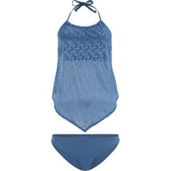 Tankini (2 części) bonprix indygo. Niebieskie stroje kąpielowe damskie bonprix, bez wzorów, z koronki. Za 37,99 zł.