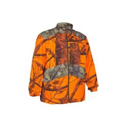 Kurtka myśliwska STEPPE 100 CAMO FLUO. Pomarańczowe kurtki męskie SOLOGNAC, xl, bez wzorów, z poliesteru, bez kaptura. Za 149,99 zł.