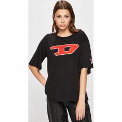 Diesel - Top. Czarne bluzki damskie Diesel, s, z aplikacjami, z bawełny, casualowe, z okrągłym kołnierzem. Za 279,90 zł.