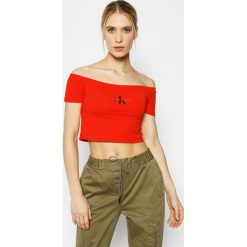 Top Calvin Klein Jeans Logo Off-Shoulder J20J214382. Białe bluzki damskie Calvin Klein Jeans, xl, bez wzorów, z jeansu, polo, bez rękawów. W wyprzedaży za 99,00 zł.