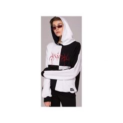 Bluzy damskie: Black and White Hoodie Bluza
