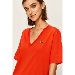 Lacoste - T-shirt. Białe bluzki damskie Lacoste, bez wzorów, z bawełny, bez kołnierzyka. W wyprzedaży za 199,90 zł.