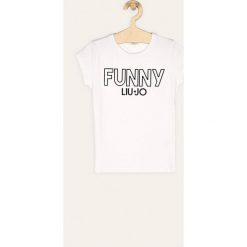 Liu Jo - T-shirt dziecięcy 128-170 cm. Białe bluzki dziewczęce Liu Jo, z aplikacjami, z bawełny, z okrągłym kołnierzem, z krótkim rękawem, krótkie, bez kaptura. Za 239,90 zł.