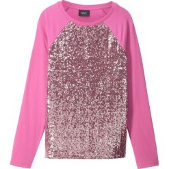 Shirt z cekinami bonprix lila-różowo-srebrny. Różowe bluzki dziewczęce marki bonprix, bez wzorów, bez kołnierzyka, z długim rękawem, długie, bez kaptura. Za 29,99 zł.