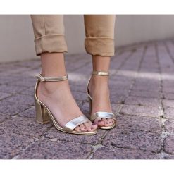 Sandałki na obcasie - skóra naturalna - model 342 - kolor złoty. Żółte sandały damskie Zapato, bez wzorów, ze skóry, bez obcasa, na obcasie, bez zapięcia. Za 279,00 zł.