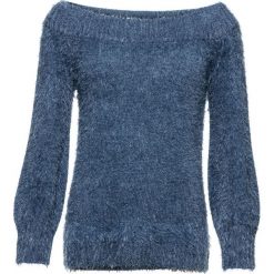 Swetry damskie: Sweter z przędzy z długim włosem z dekoltem "carmen" bonprix indygo