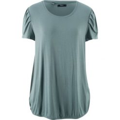 Shirt z marszczeniem na ramionach bonprix zielony eukaliptusowy. Zielone koszulki damskie marki bonprix, bez wzorów, bez kołnierzyka, bez rękawów. Za 44,99 zł.