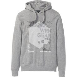 Bluza z kapturem i odblaskowymi elementami Slim Fit bonprix szary melanż. Szare bluzy męskie bonprix, s, z nadrukiem, z kapturem, bez rękawów, z kapturem. Za 49,99 zł.