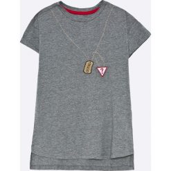 Guess Jeans - T-shirt dziecięcy 118-176 cm. Szare t-shirty chłopięce marki Guess Jeans, l, z nadrukiem, z bawełny, z okrągłym kołnierzem. W wyprzedaży za 89,90 zł.