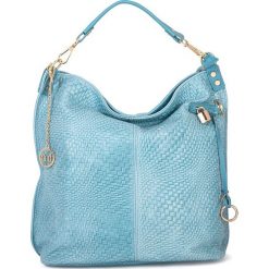 Shopper bag damskie: Skórzany shopper bag w kolorze błękitnym – 42 x 38 x 17 cm