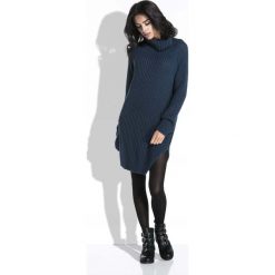 Granatowy Sweter-Tunika z Półgolfem. Niebieskie piżamy damskie Molly.pl, na co dzień, s, bez wzorów, z dzianiny, z golfem, z długim rękawem. W wyprzedaży za 69,95 zł.