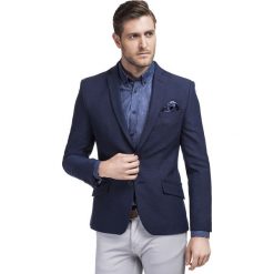 Marynarka LEONARDO MAGS000101. Niebieskie marynarki męskie Giacomo Conti, m, bez wzorów, z elastanu, eleganckie. Za 599,00 zł.