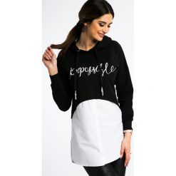Czarno-Biała Bluza z Kapturem 21186. Czarne bluzy damskie marki Fasardi, s, bez wzorów, bez rękawów, z kapturem. Za 59,00 zł.
