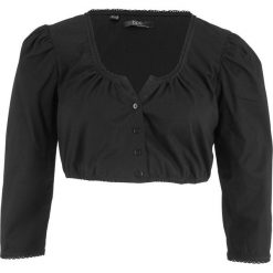 Bluzka ludowa z koronką z motywem precli bonprix czarny. Czarne bluzki damskie marki bonprix, w koronkowe wzory, z koronki. Za 47,99 zł.