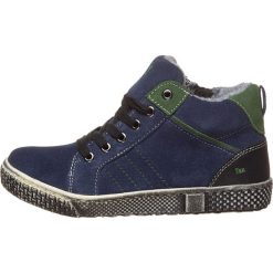 Skórzane sneakersy w kolorze granatowo-zielonym. Niebieskie trampki chłopięce lamino, bez wzorów, z materiału, na sznurówki. W wyprzedaży za 155,95 zł.