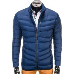 KURTKA MĘSKA ZIMOWA PIKOWANA C314 - GRANATOWA. Niebieskie kurtki męskie Ombre Clothing, na zimę, s, bez wzorów, z poliesteru, bez kaptura. Za 69,00 zł.