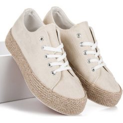 Espadryle damskie: Beżowe espadryle na wiązanie MEADOW