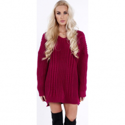 Amarantowy sweter oversize 0211. Czerwone swetry oversize damskie marki Fasardi. Za 89,00 zł.