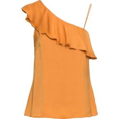 Top na jedno ramię z falbaną bonprix żółty szafranowy. Żółte bluzki damskie bonprix, bez wzorów, bez kołnierzyka. Za 37,99 zł.