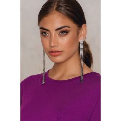 Kolczyki damskie: NA-KD Accessories Szerokie, wiszące kolczyki z kryształami – Silver