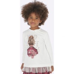 Mayoral - Longsleeve dziecięcy 94 - 134 cm. Brązowe bluzki dziewczęce Mayoral, z nadrukiem, z elastanu, z okrągłym kołnierzem, z długim rękawem, długie, bez kaptura. W wyprzedaży za 59,90 zł.