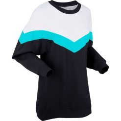 Długa bluza oversize, długi rękaw bonprix czarno-biało-morski. Czarne bluzy damskie bonprix, bez wzorów, z długim rękawem, długie, bez kaptura. Za 109,99 zł.
