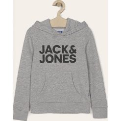 Jack & Jones - Bluza dziecięca. Szare bluzy chłopięce Jack & Jones, z nadrukiem, z bawełny, bez rękawów, z kapturem. W wyprzedaży za 79,90 zł.
