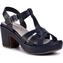 Sandały COMFORT BASIC - 44885 Navy. Niebieskie klapki damskie Comfort Basic, bez wzorów, ze skóry ekologicznej, bez obcasa, na obcasie. Za 169,00 zł.