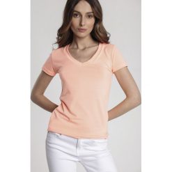 Pomarańczowy T-shirt Dialee. Pomarańczowe bluzki damskie Renee, s, bez wzorów, z dzianiny, z dekoltem w serek. Za 39,99 zł.
