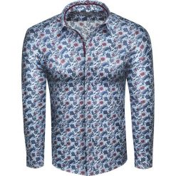 Koszula męska slim granatowa w wzory Recea. Koszule męskie Recea, xl, bez wzorów, z elastanu, eleganckie, bez kołnierzyka, bez rękawów. Za 79,99 zł.