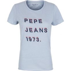 T- shirt Pepe Jeans. Niebieskie koszulki damskie Pepe Jeans, z haftami, z jeansu, bez kołnierzyka, bez rękawów. Za 49,00 zł.