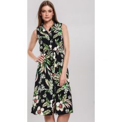 Czarna Sukienka Fluff Up. Czarne sukienki damskie Renee, s, bez wzorów, eleganckie, z klasycznym kołnierzykiem, bez rękawów, midi, koszulowe. Za 89,99 zł.