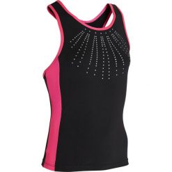 Top do gimnastyki 500 damski. Niebieskie topy damskie DOMYOS, bez wzorów, z elastanu, bez kołnierzyka. Za 49,99 zł.