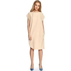 ALETA Sukienka o prostym fasonie z rozcięciem na udo - beżowa. Brązowe sukienki marki Stylove, eleganckie, bez rękawów, proste. Za 129,99 zł.