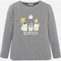 Mayoral - Longsleeve dziecięcy 128-167 cm. Szare bluzki dziewczęce Mayoral, z nadrukiem, z elastanu, z okrągłym kołnierzem, z długim rękawem, długie, bez kaptura. W wyprzedaży za 59,90 zł.
