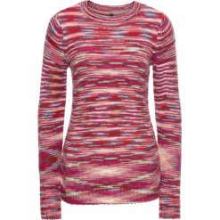 Sweter dzianinowy bonprix różowo-beżowo-niebiesko-biały w paski. Białe swetry klasyczne damskie bonprix, z dzianiny. Za 49,99 zł.