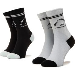 Zestaw 2 par wysokich skarpet damskich KARL LAGERFELD - 201W6002 Black/Siver/291. Szare skarpetki damskie KARL LAGERFELD, bez wzorów, z bawełny. Za 239,00 zł.