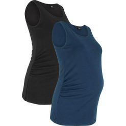 Topy ciążowe (2 szt.) bonprix ciemnoniebieski + czarny. Niebieskie bluzki damskie bonprix, bez wzorów, z bawełny, bez kołnierzyka, moda ciążowa, bez rękawów. Za 55,98 zł.