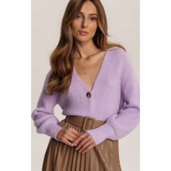 Lawendowy Kardigan Kyrenise. Fioletowe swetry damskie Renee, s, bez wzorów. Za 159,99 zł.