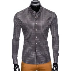 KOSZULA MĘSKA W KRATĘ Z DŁUGIM RĘKAWEM K425 - GRAFITOWA. Szare koszule męskie Ombre Clothing, s, bez wzorów, bez kołnierzyka, z długim rękawem. Za 49,00 zł.