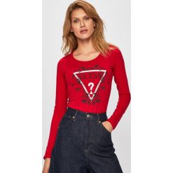 Guess Jeans - Bluzka. Niebieskie bluzki damskie Guess Jeans, s, z nadrukiem, z bawełny, z okrągłym kołnierzem. Za 169,90 zł.