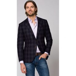 Marynarka Granatowa w Brązową Kratę Riviera. Pomarańczowe marynarki męskie LANCERTO, na jesień, s, bez wzorów, z wełny, eleganckie. W wyprzedaży za 599,90 zł.